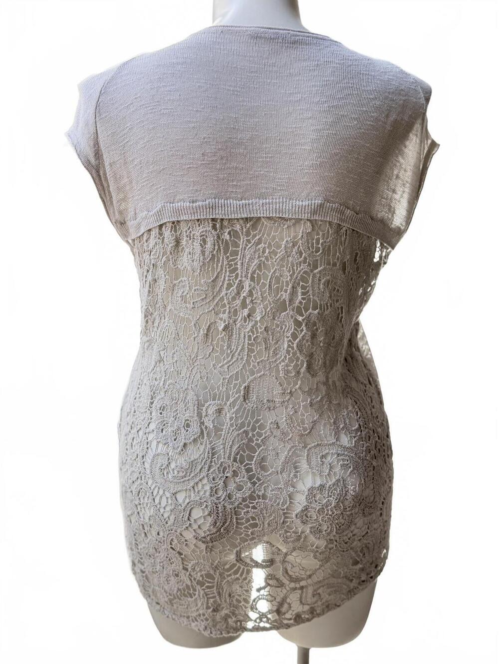 Bizio & Soci Italy Beige Linen Blend Lace Back Tunic Top - Picture 6 of 7